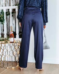 Live A Little Pocketed Wide Leg Pants - Navy Oshnow