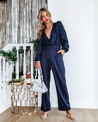 Live A Little Pocketed Wide Leg Pants - Navy Oshnow