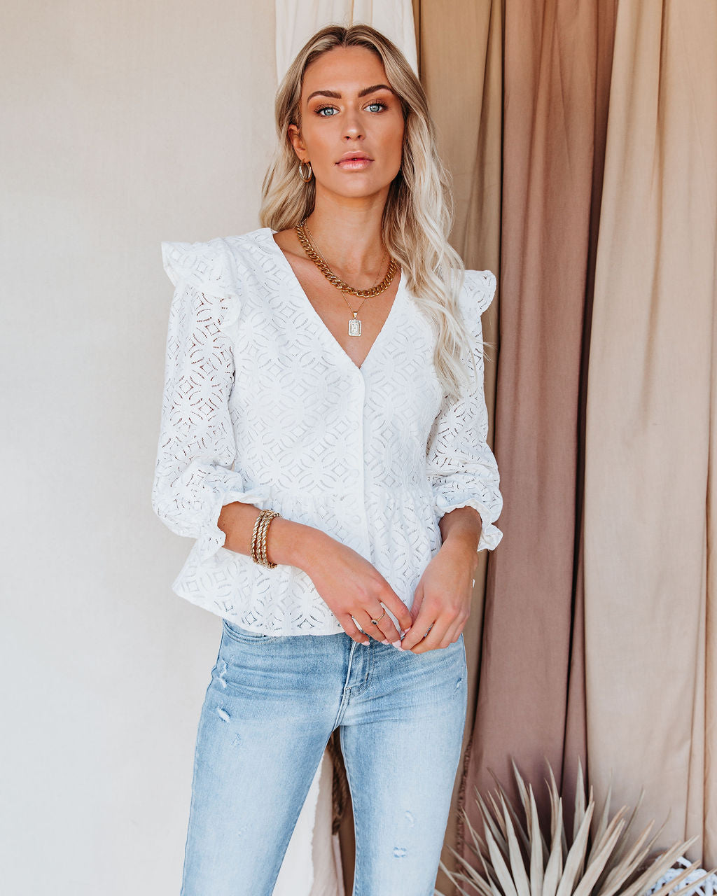 Live Learn Love Lace Peplum Top Oshnow