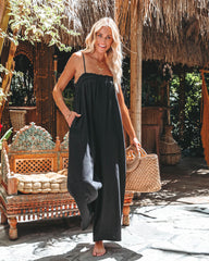 Live With Sunshine Linen Blend Pocketed Jumpsuit - Black Oshnow