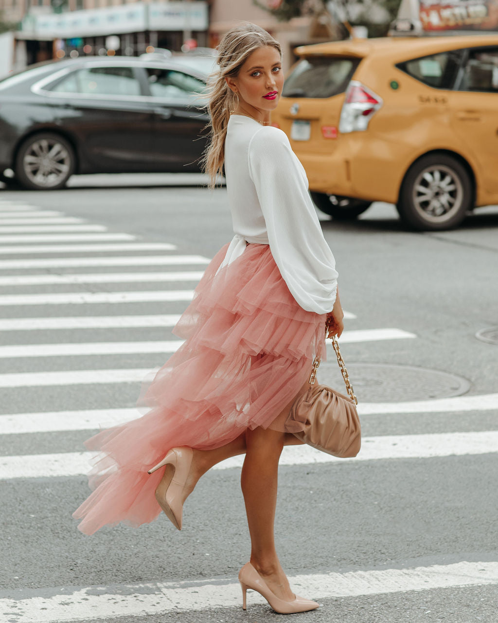 Liza High Low Tiered Tulle Maxi Skirt - Blush Oshnow