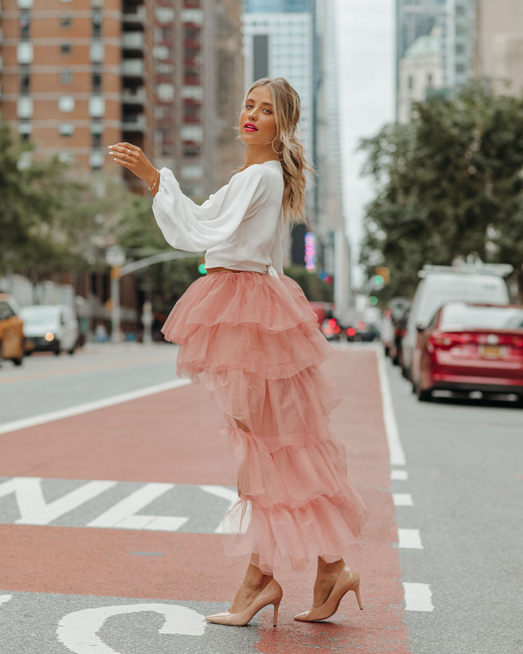 Liza High Low Tiered Tulle Maxi Skirt - Blush Oshnow