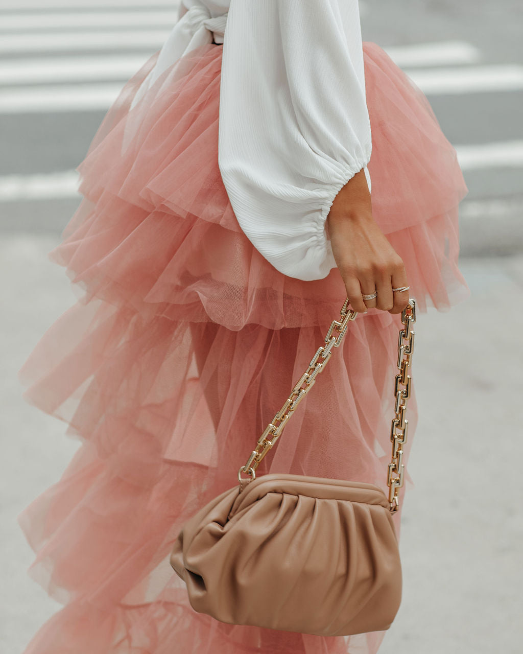 Liza High Low Tiered Tulle Maxi Skirt - Blush Oshnow