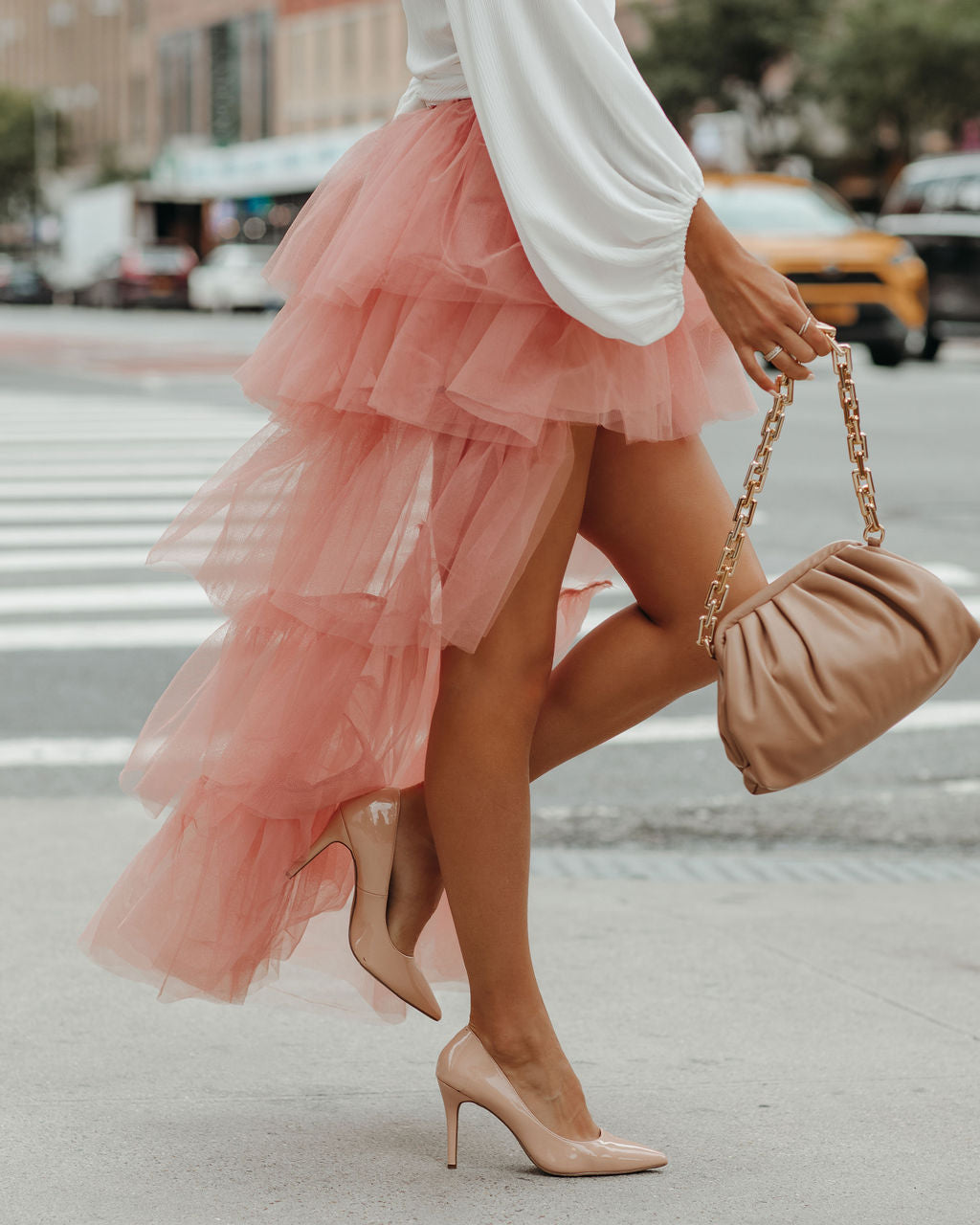 Liza High Low Tiered Tulle Maxi Skirt - Blush Oshnow