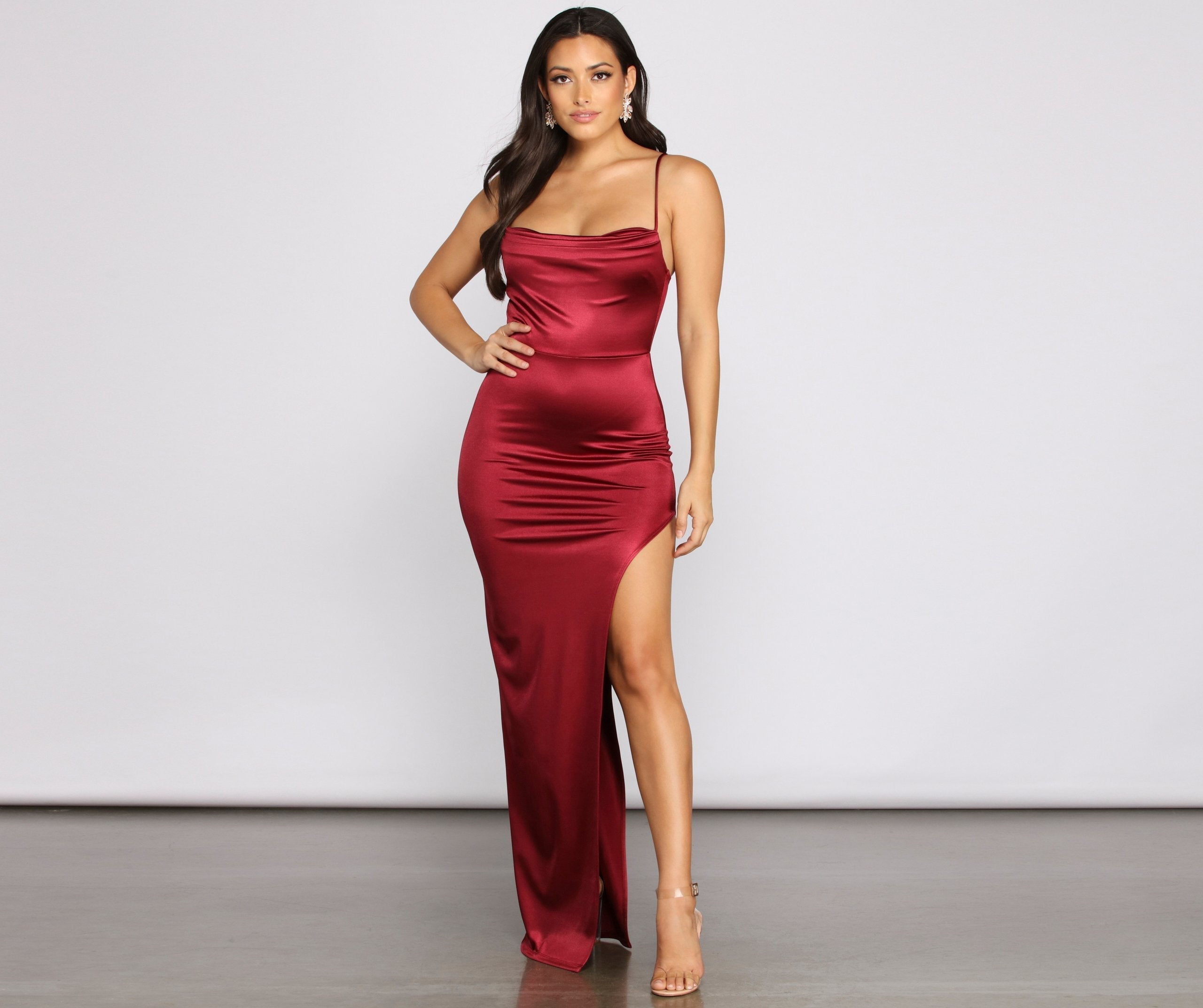 Lola High Slit Satin Dress 2 Oshnow