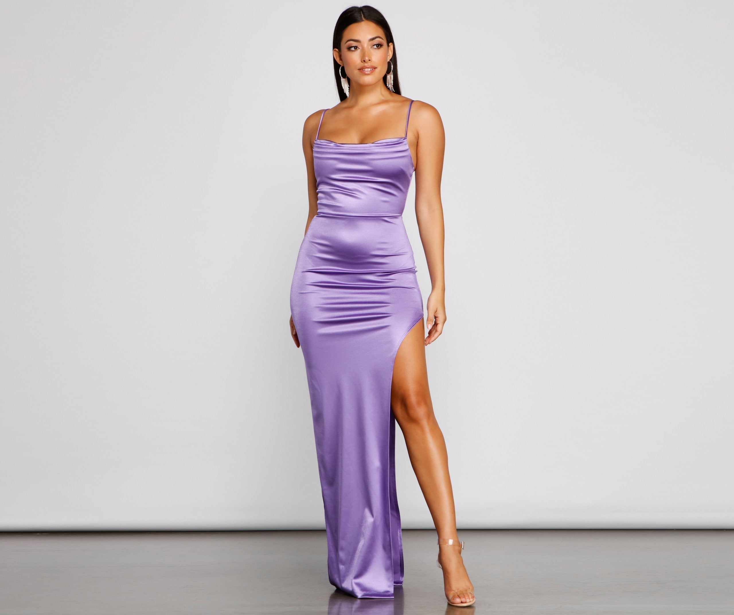 Lola High Slit Satin Dress 2 Oshnow