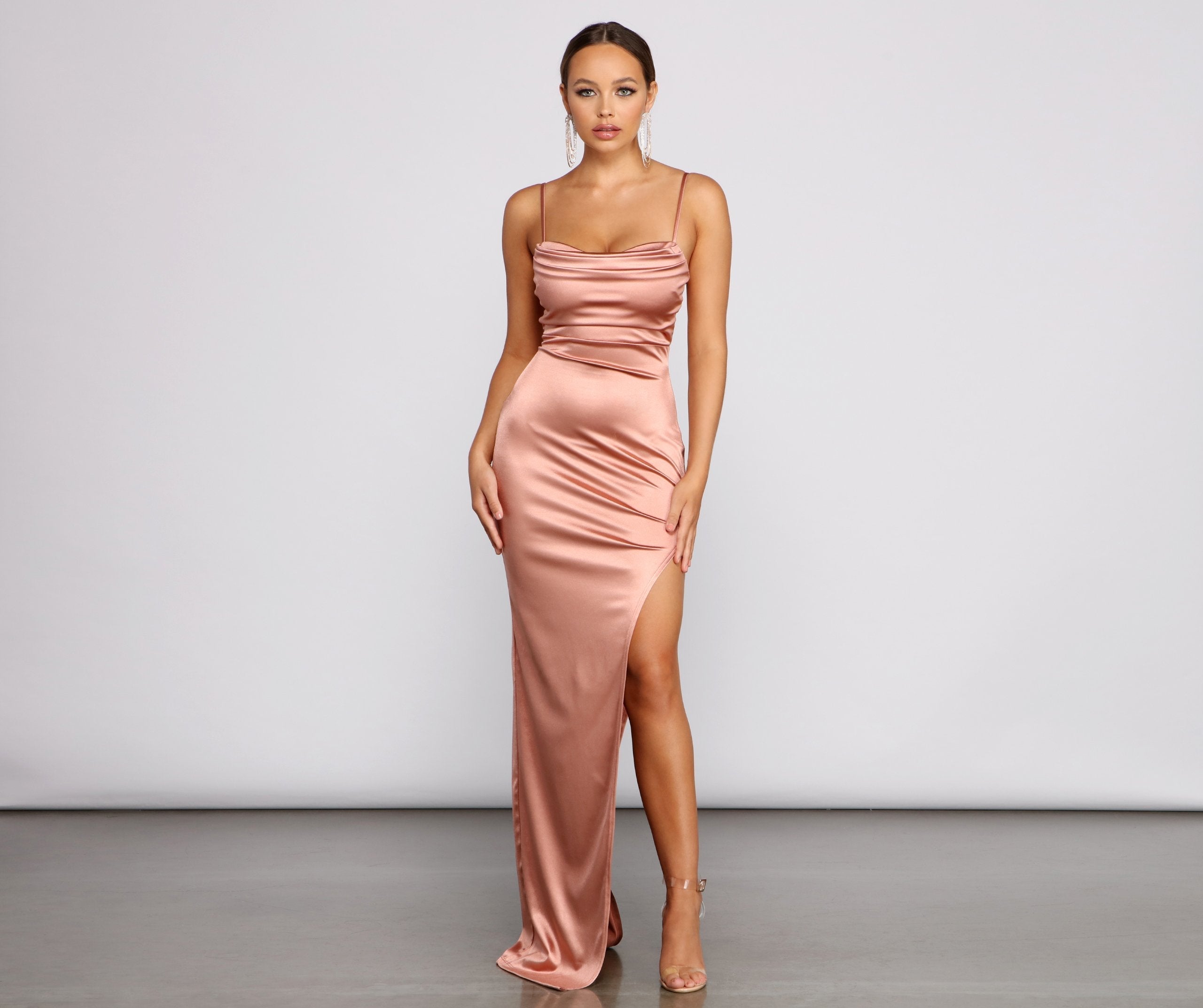 Lola High Slit Satin Dress Oshnow