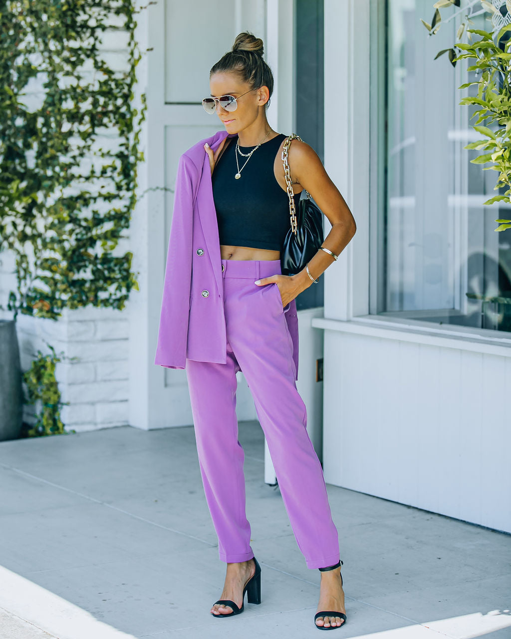 Long Shot Pocketed High Rise Trousers - Lilac Oshnow