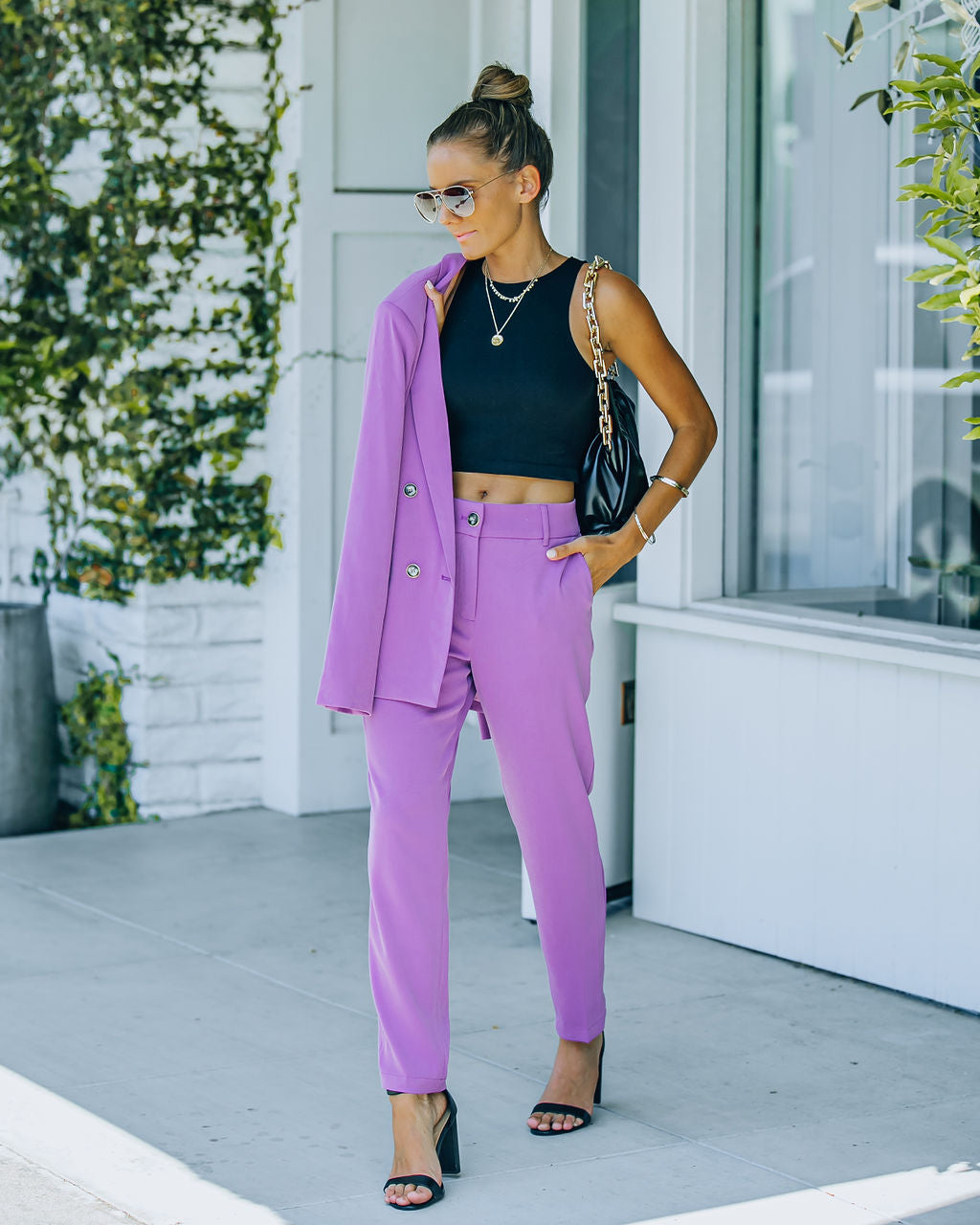 Long Shot Pocketed High Rise Trousers - Lilac Oshnow