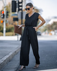 Look At Me Now Satin Pocketed Wide Leg Jumpsuit - Black Oshnow