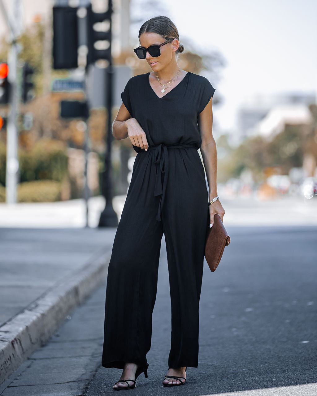 Look At Me Now Satin Pocketed Wide Leg Jumpsuit - Black Oshnow