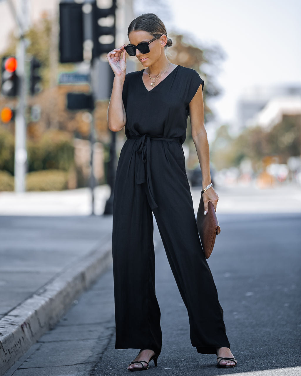 Look At Me Now Satin Pocketed Wide Leg Jumpsuit - Black Oshnow