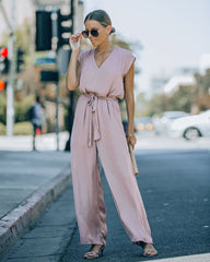 Look At Me Now Satin Pocketed Wide Leg Jumpsuit - Mocha Oshnow