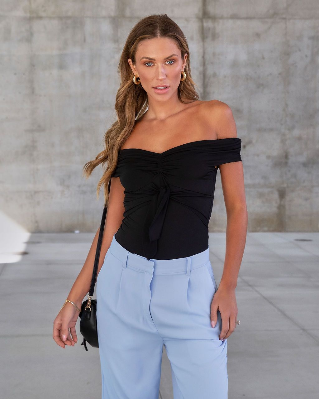 Look This Way Off The Shoulder Bodysuit - Black Oshnow