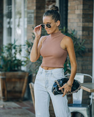 Louie Sleeveless Mock Neck Crop Top - Vintage Mocha Oshnow
