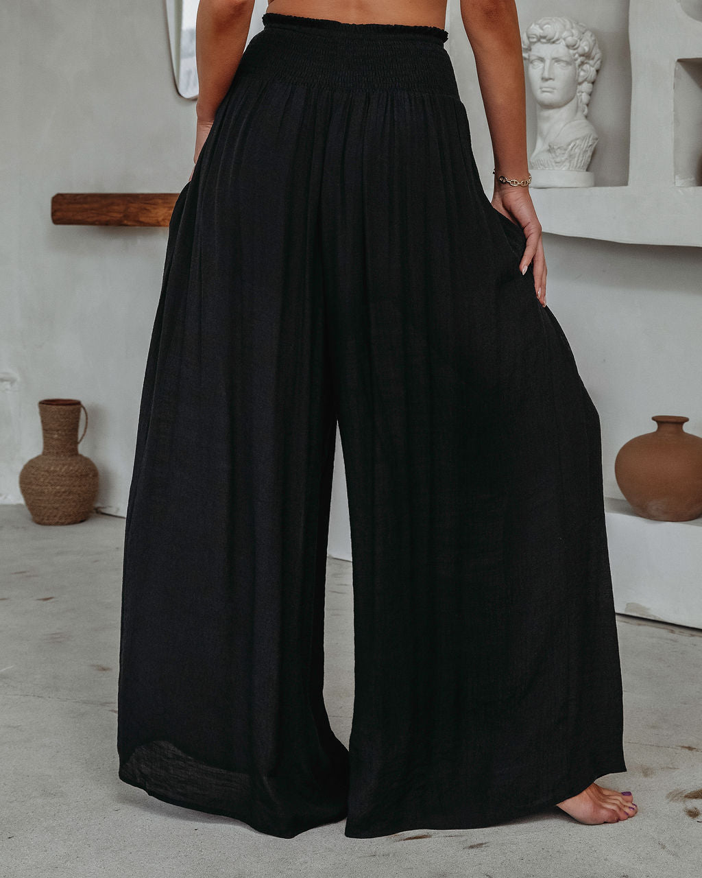 Lounge Life Smocked Pocketed Pants - Black Oshnow