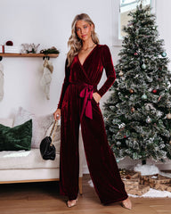 Love One Another Velvet Pocketed Cutout Back Jumpsuit - Wine Oshnow