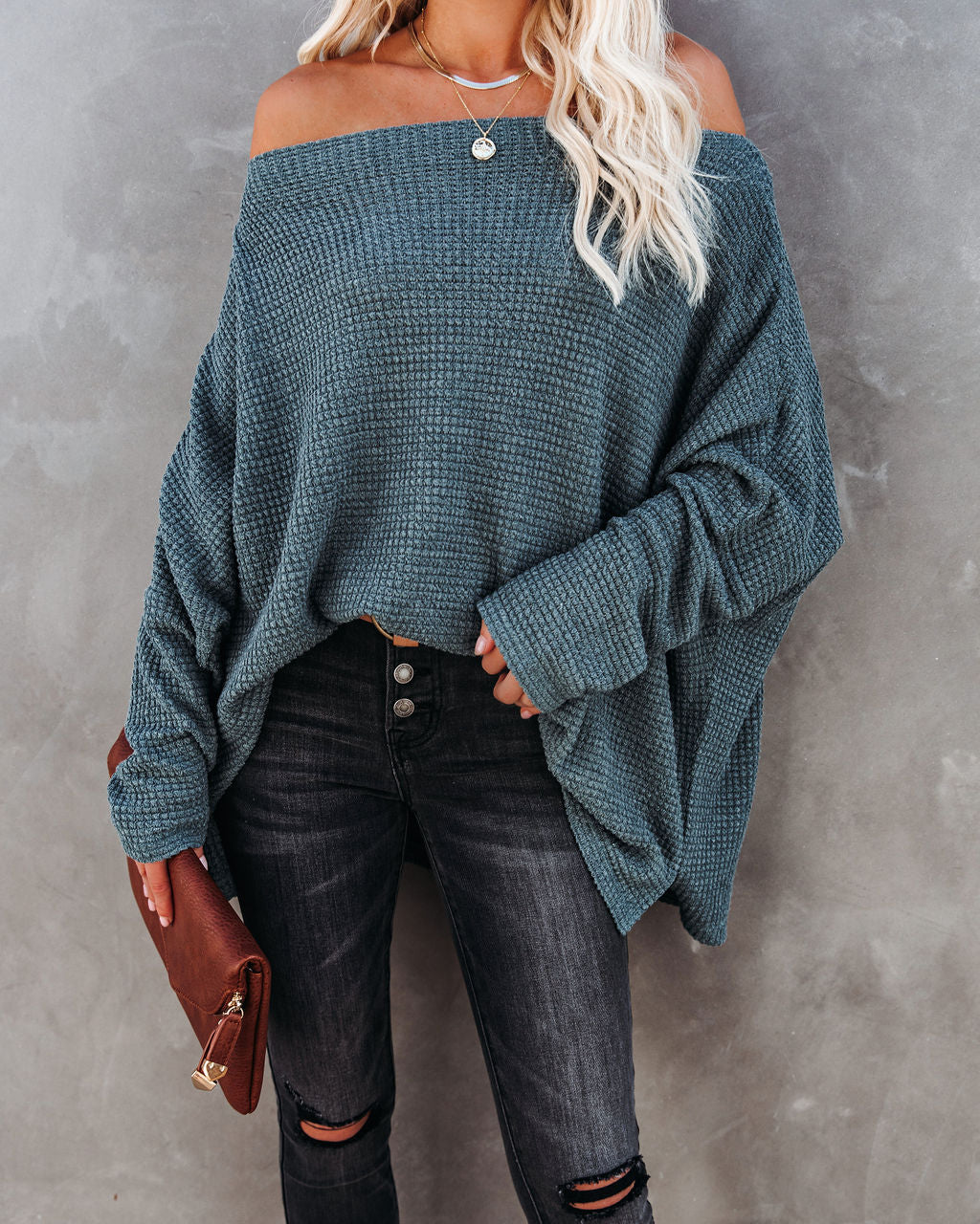 Lovell Boat Neck Thermal Knit Top - Pine Oshnow