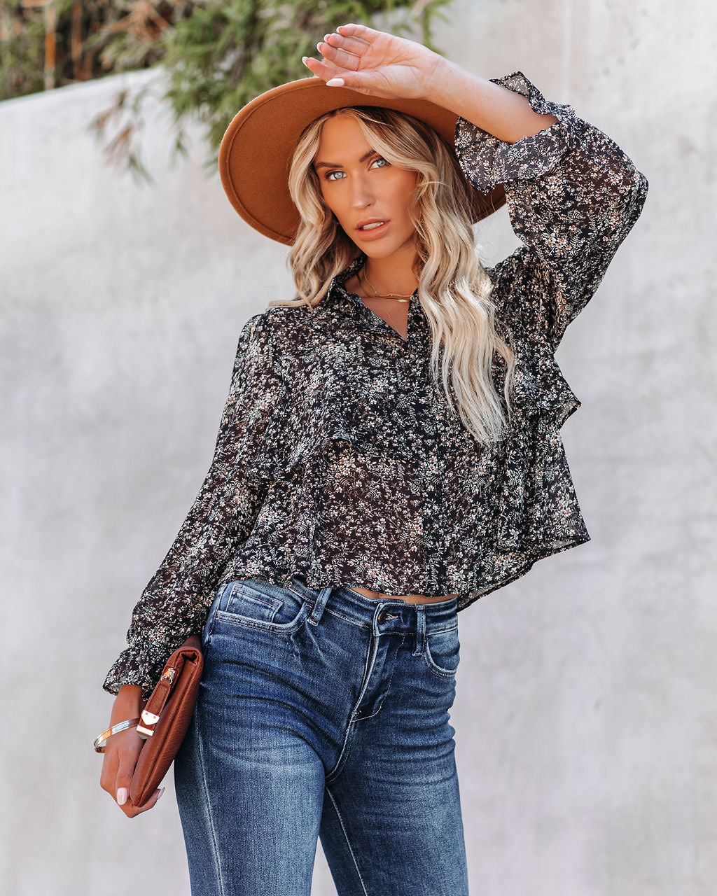 Loyalty Floral Ruffle Crop Blouse Oshnow