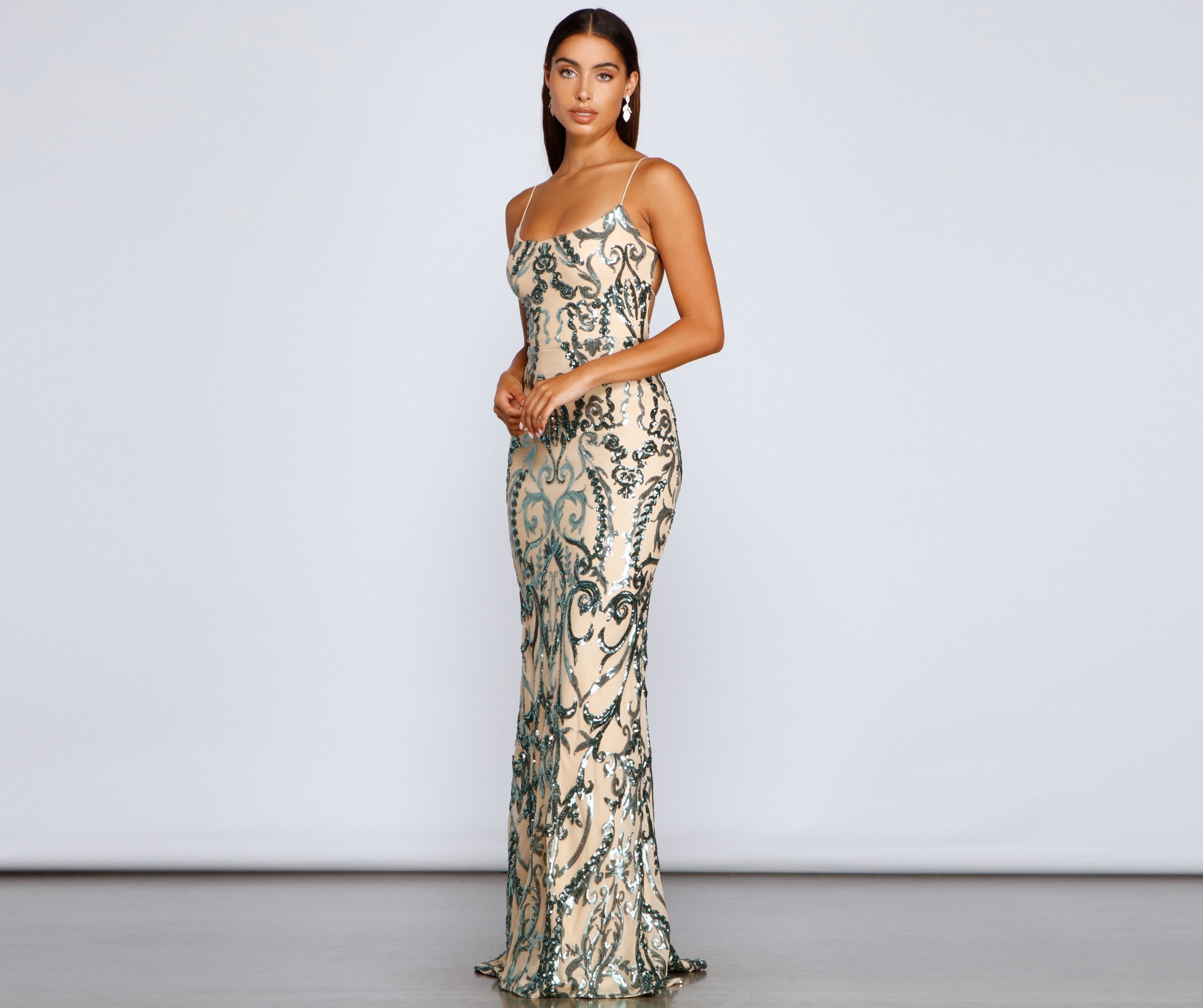 Luana Formal Open Back Sequin Dress Oshnow