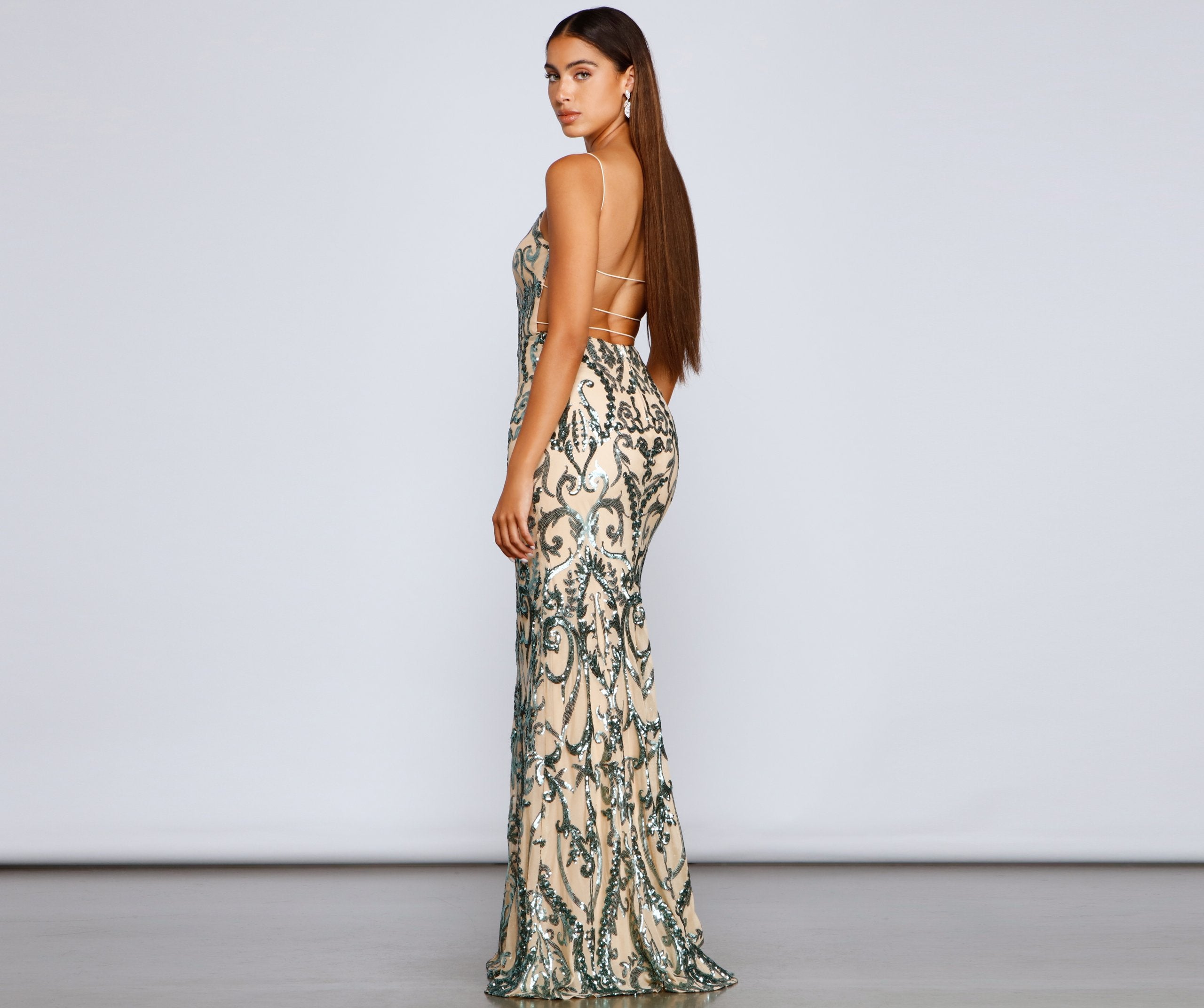 Luana Formal Open Back Sequin Dress Oshnow