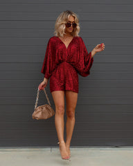 Made To Sparkle Sequin Romper - Burgundy Oshnow