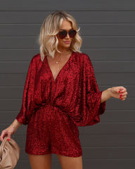 Made To Sparkle Sequin Romper - Burgundy Oshnow