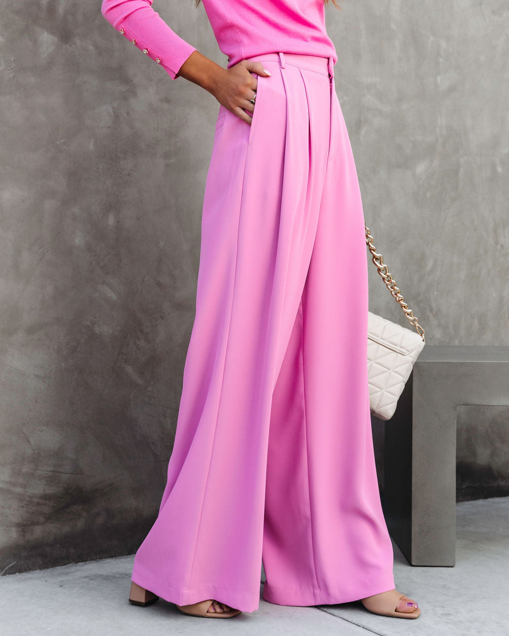 Madrigal Pocketed Wide Leg Pants - Pink Oshnow