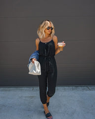 Maleah Cotton Pocketed Jumpsuit - Black Oshnow