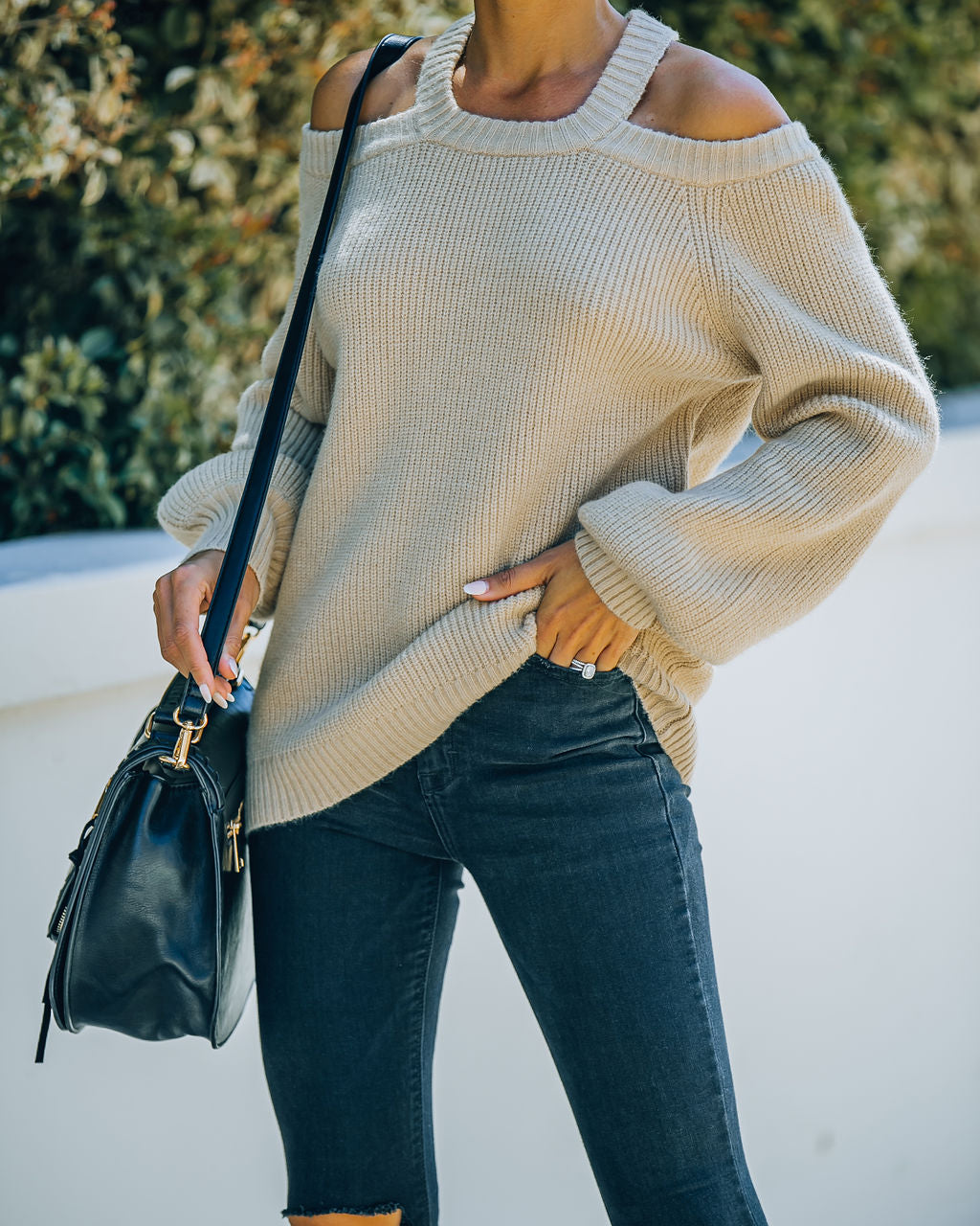 Malia Cold Shoulder Knit Sweater - Sand Oshnow