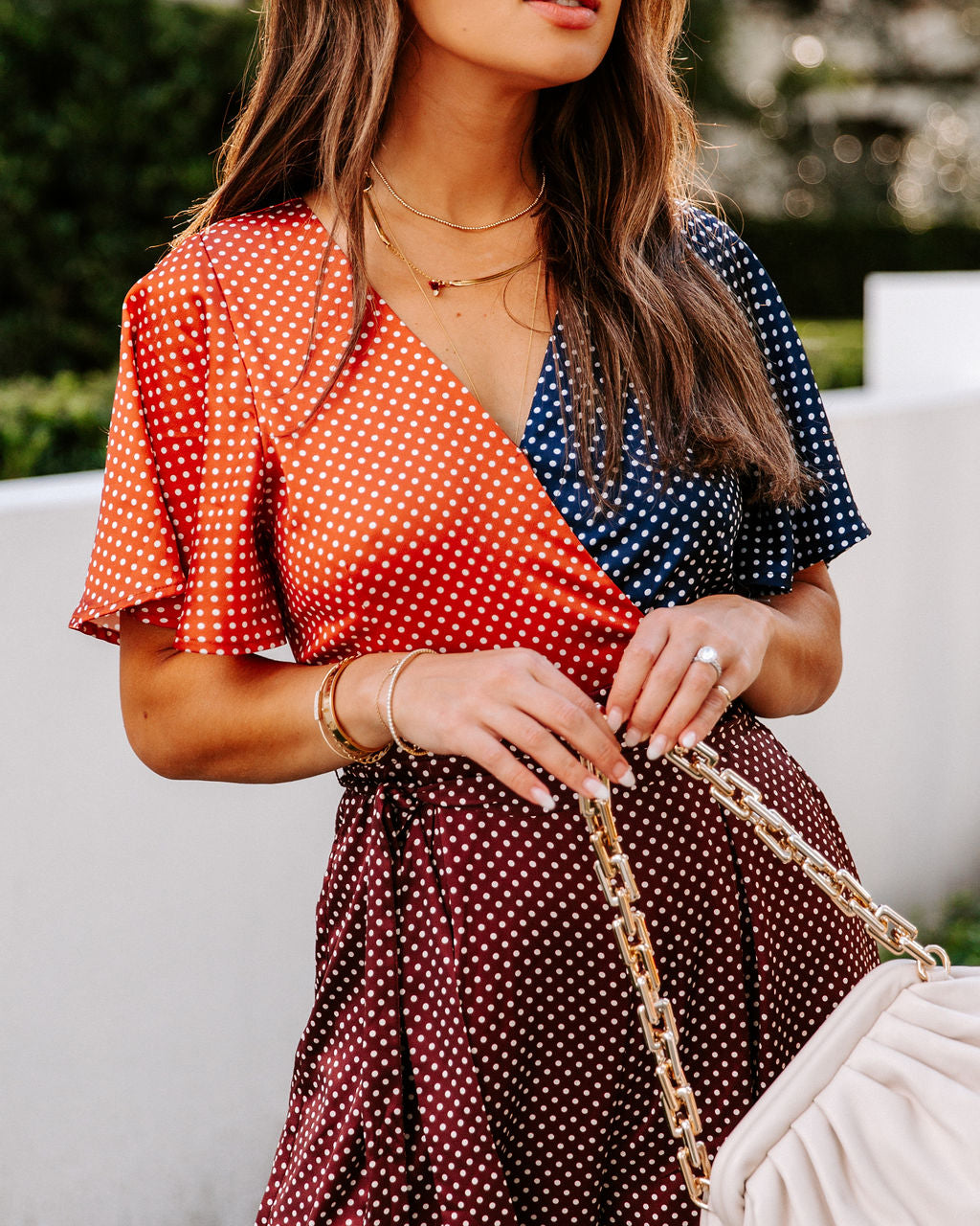 Malina Satin Polka Dot Colorblock Jumpsuit Oshnow