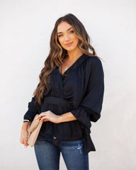 Manners Statement Sleeve Drape Blouse - Washed Black Oshnow