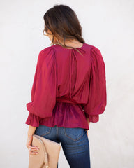 Manners Statement Sleeve Drape Blouse - Wine Oshnow