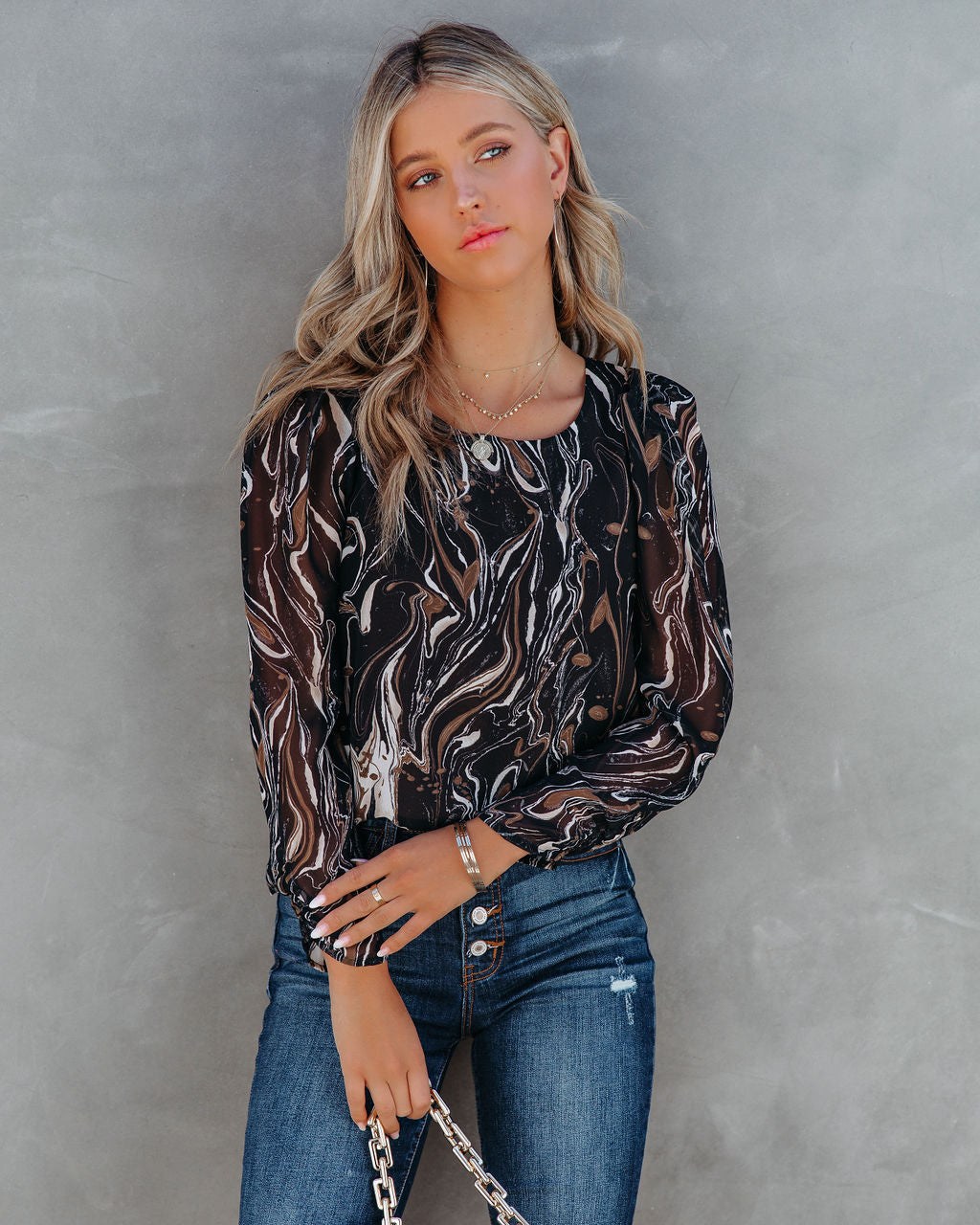 Marble Printed Blouse Oshnow