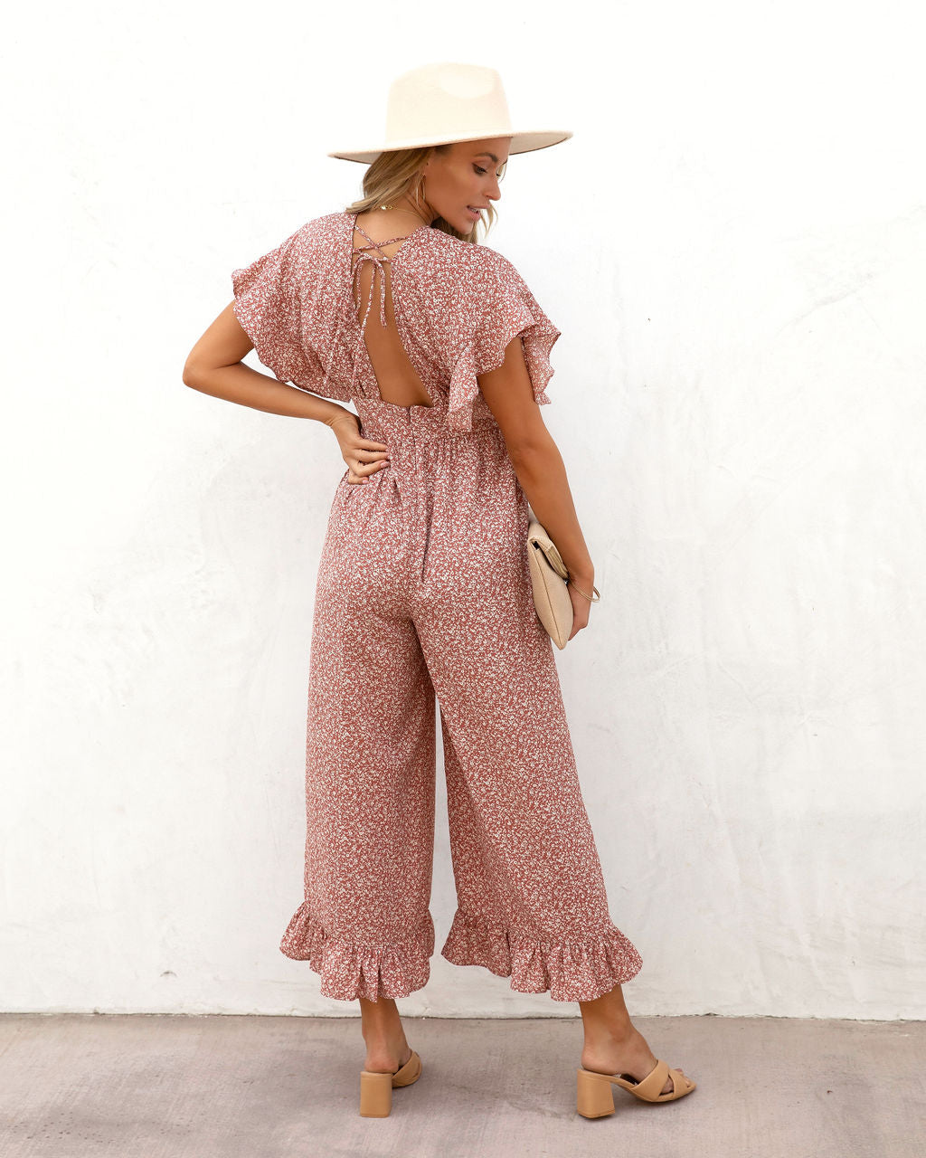 Mariah Printed Flutter Sleeve Jumpsuit - SALE Oshnow