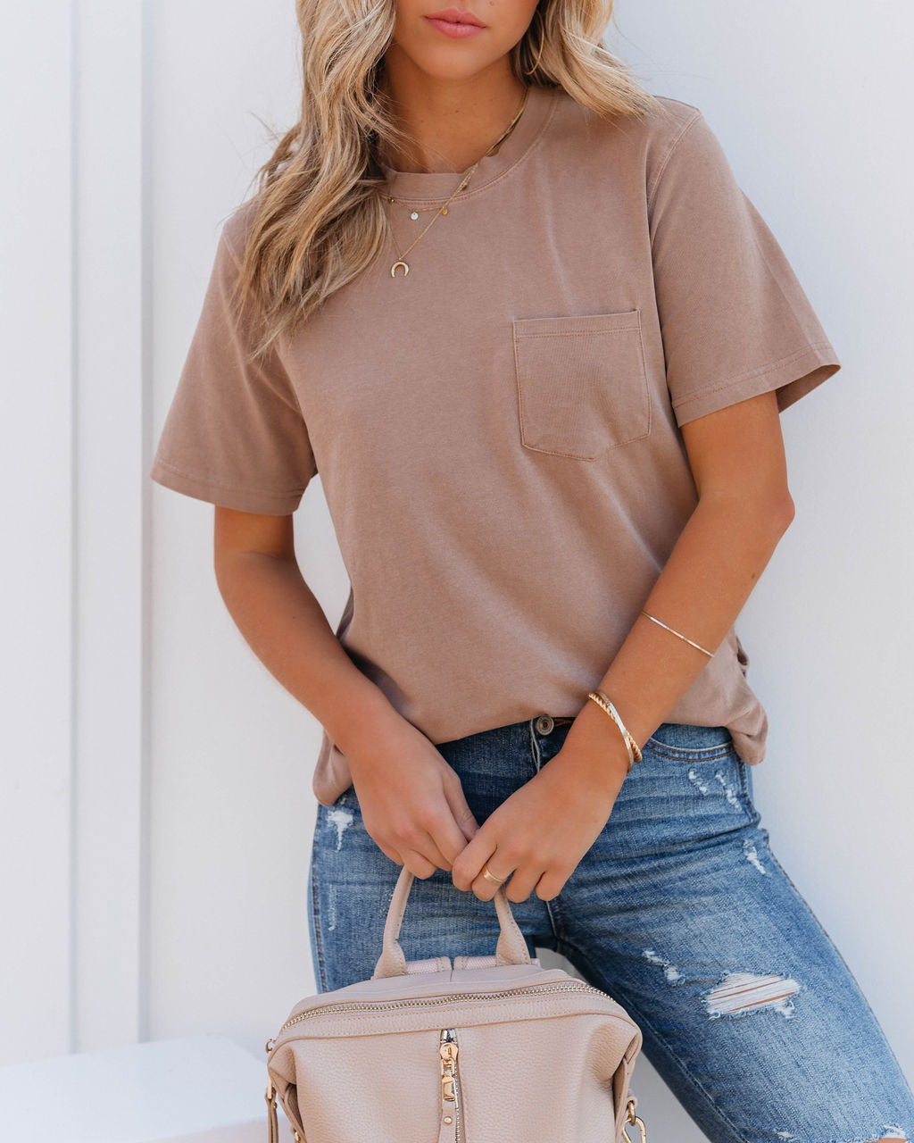 Mariya Cotton Pocket Tee - Mocha Oshnow