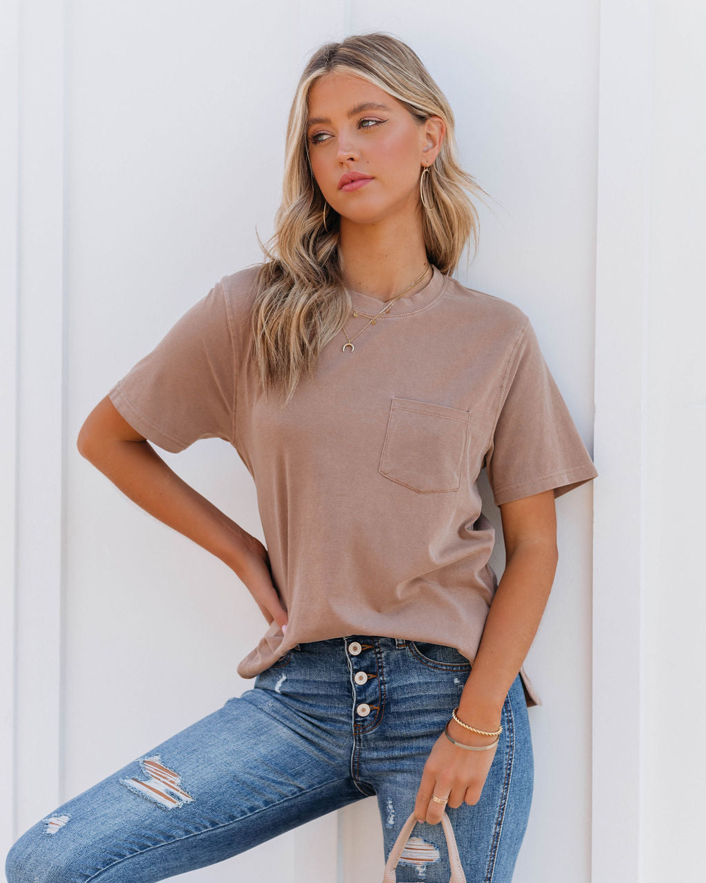 Mariya Cotton Pocket Tee - Mocha Oshnow