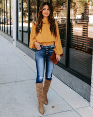 Marquee Mock Neck Billowed Blouse - Mustard Oshnow