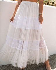 Mary-Kate Embroidered Tiered Maxi Skirt - Off White Oshnow