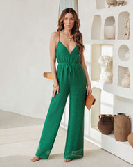 Maui Crochet Wide Leg Jumpsuit - Green Oshnow