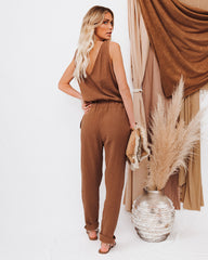 Maye Cotton Pocketed Drawstring Jumpsuit - Camel Oshnow