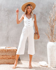 Meadow Linen Blend Tie Back Jumpsuit - Off White Oshnow