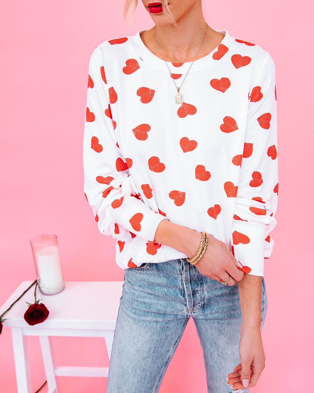 Means So Much Heart Print Knit Top Oshnow