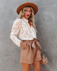 Mecca Textured Button Down Top - Cream Oshnow