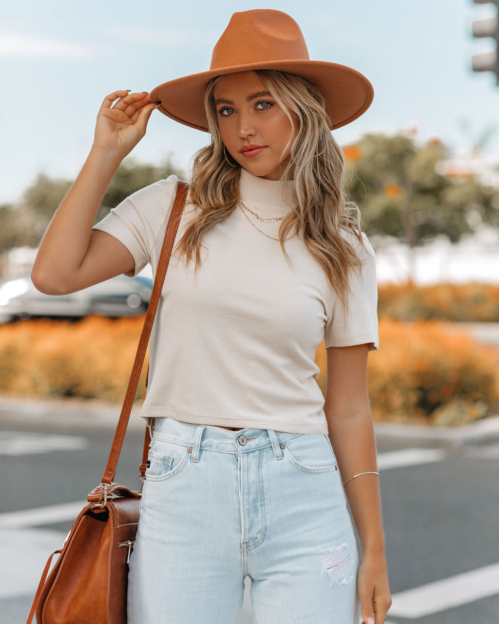 Mekhi Mock Neck Knit Crop Top - Ivory Oshnow