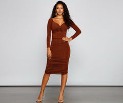 Melissa Long Sleeve Ruched Midi Dress Oshnow