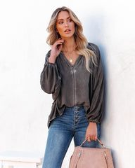 Mendez Washed Dolman Top - Charcoal Oshnow