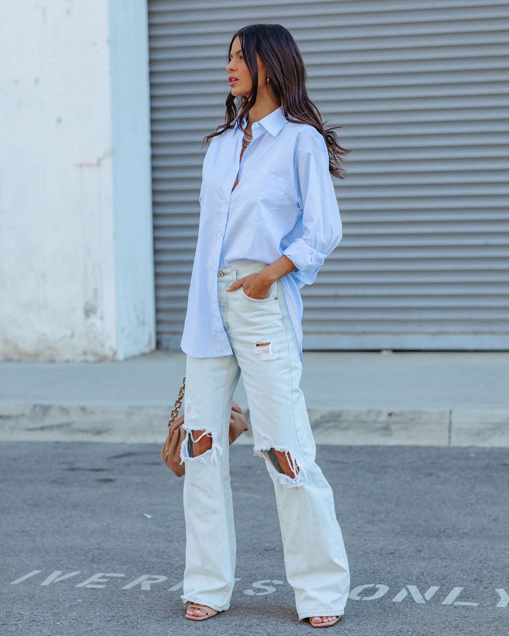 Menswear Cotton Blend Button Down Shirt - Light Blue Oshnow