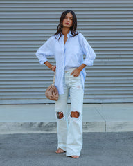 Menswear Cotton Blend Button Down Shirt - Light Blue Oshnow