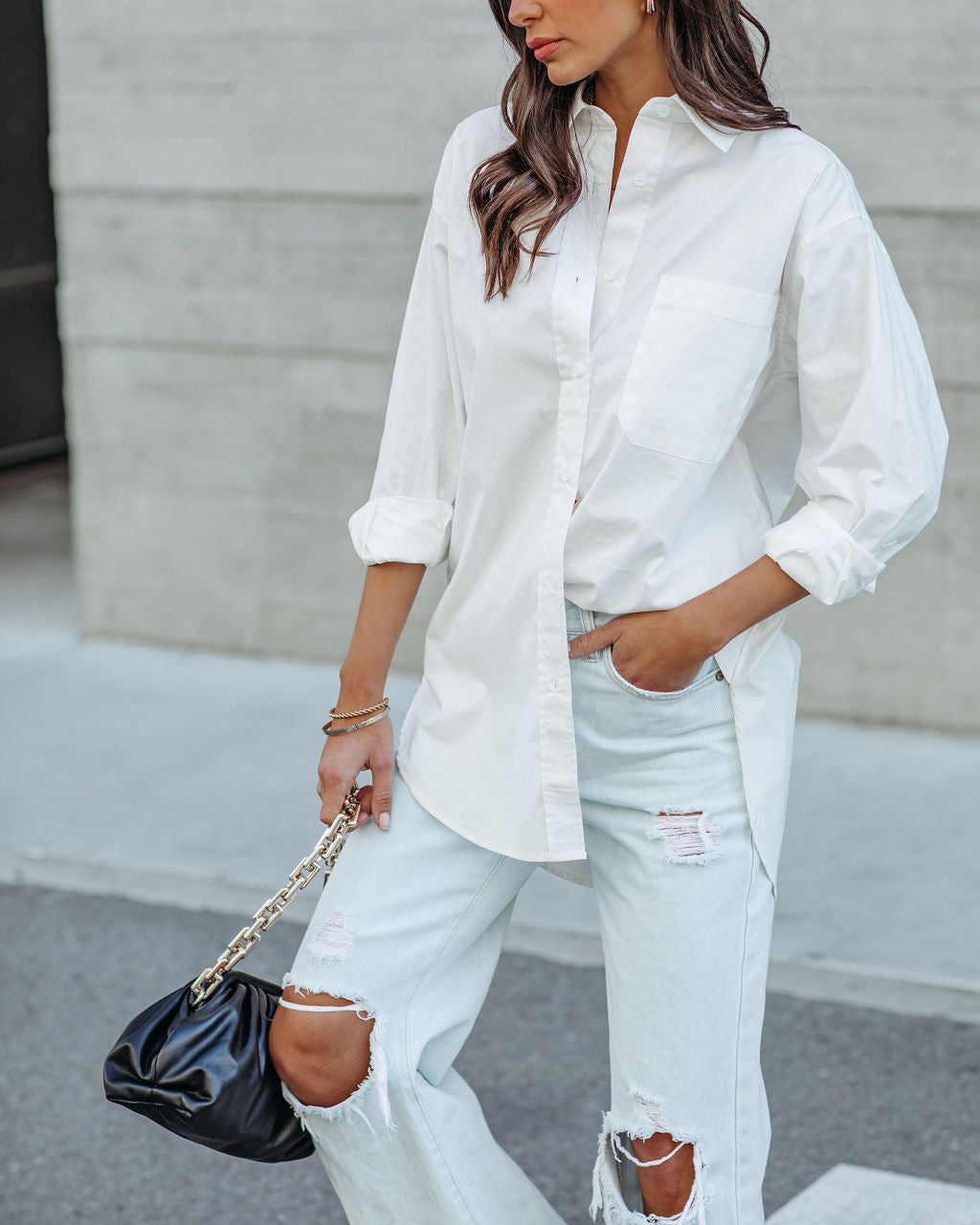 Menswear Cotton Blend Button Down Shirt - White Oshnow